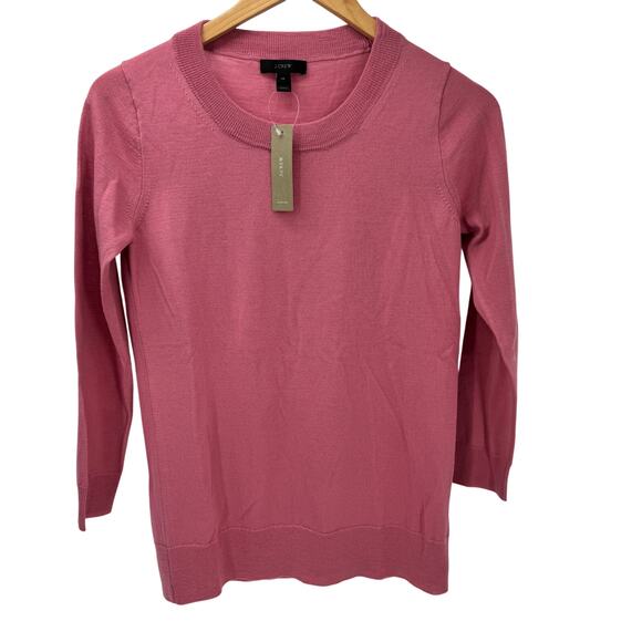 J. Crew Sweaters - J Crew Sweater Womens XS Pink Merino Wool Knit Pullover 3/4 Sleeve Preppy NEW